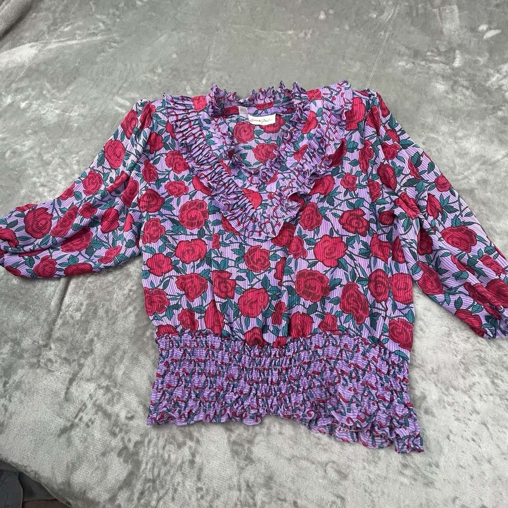 Susan Freis Vintage Puffy Sleeve SMALL blouse top floral cottage core whimsical